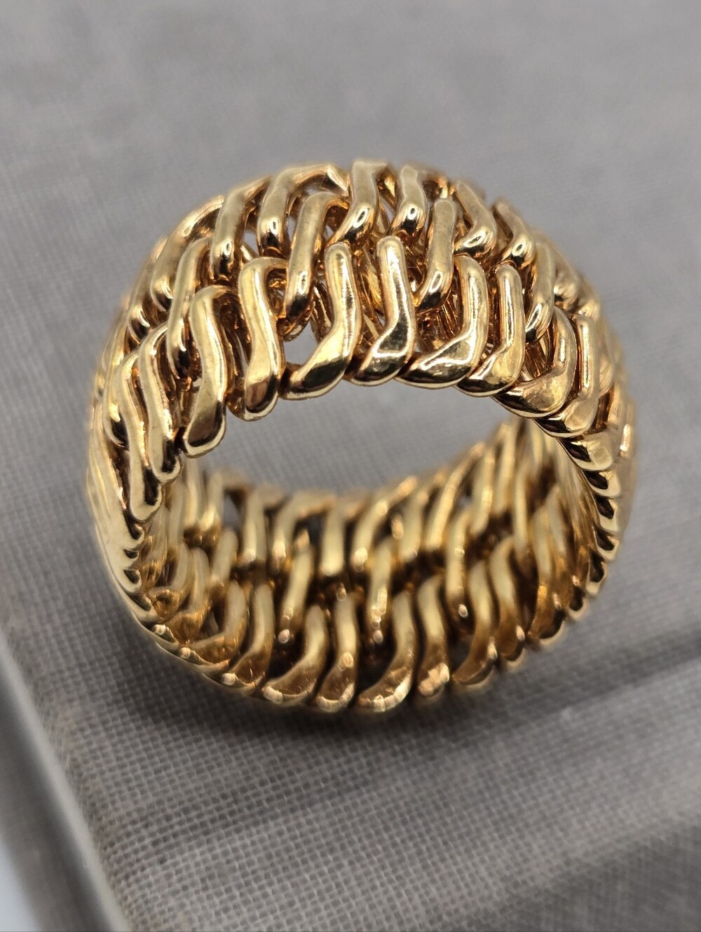 Gold Plated Stauer Italian Basket Weave Ring Size7/7.5 Chunky Knit Wire Look